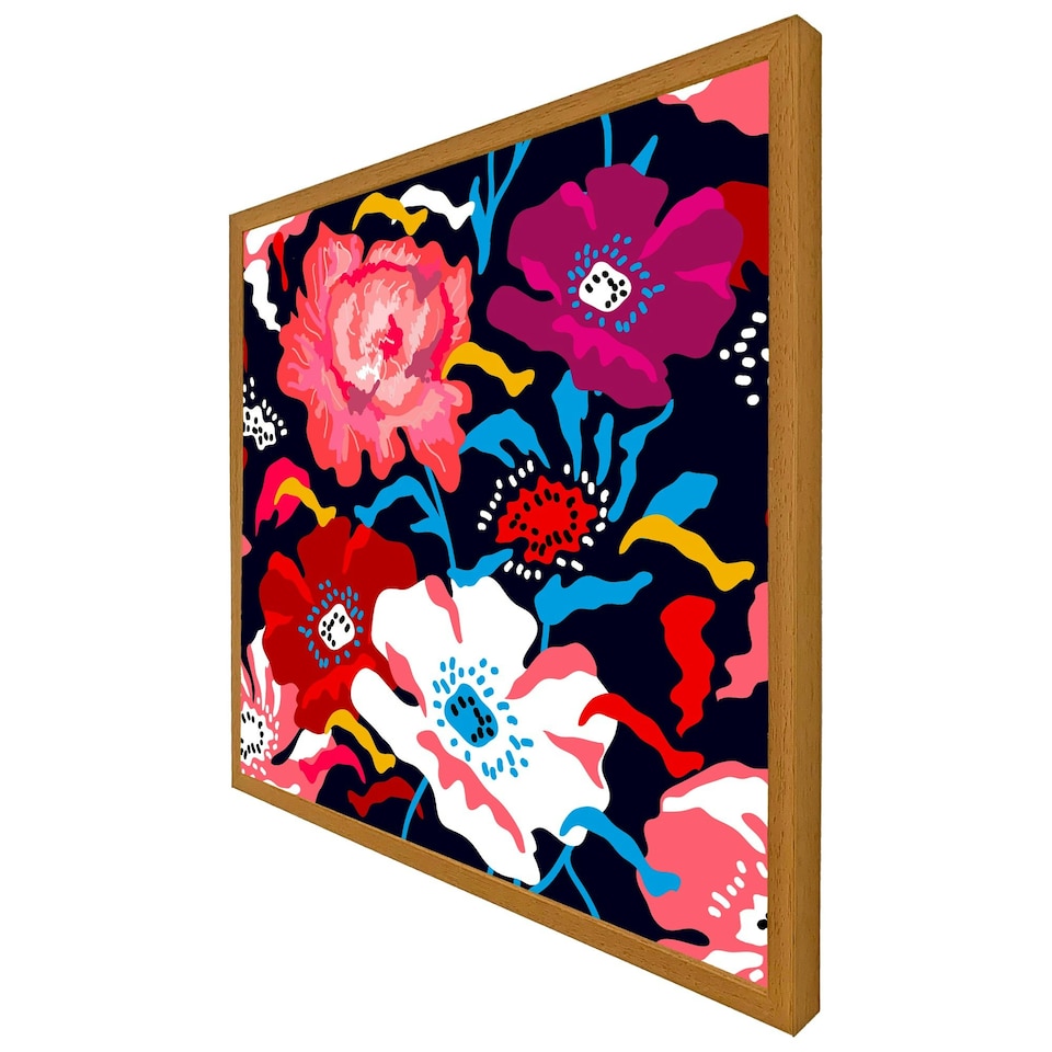 image 1 of Bright flowers on dark background (Picture Frame) Black | S