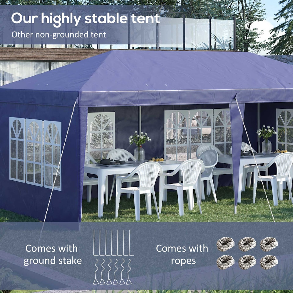 image 1 of Outsunny 3 x 6m Garden Pop Up Gazebo, Height Adjustable Marquee Party Tent with Sidewalls, Storage Bag, Blue