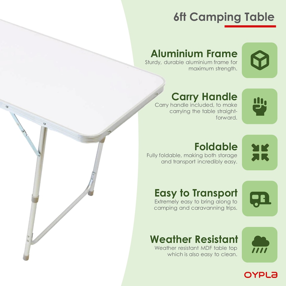 image 1 of 6ft Folding Outdoor Camping Kitchen Work Top Table | White