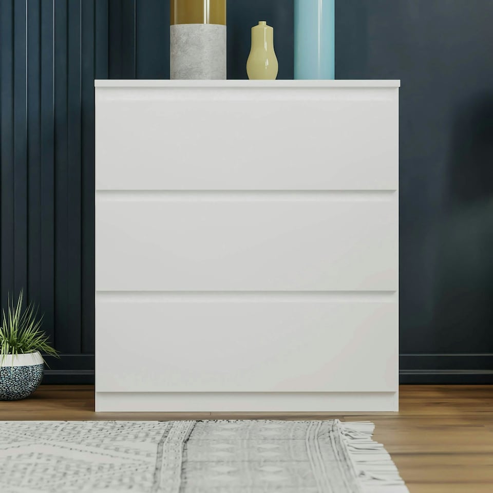 image 1 of Vida Designs Denver 3 Drawer Chest of Drawers Bedroom Storage, White
