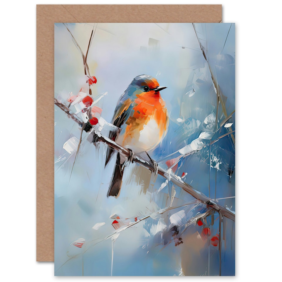 image 1 of Winter Robin Bird on Tree Branch Christmas Card