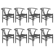 Nicholas Winter Beech Wooden Scandi Danish Style Dining Chairs - Black/Black - Set of 8 - Solid Wood Chair Armchair Dining Chair Club Chair Side Chair Black