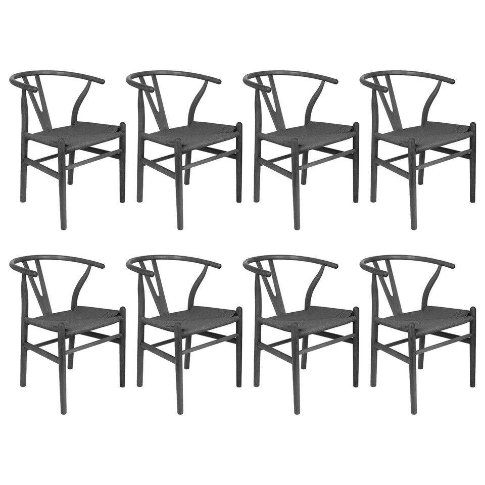 image 1 of Nicholas Winter Beech Wooden Scandi Danish Style Dining Chairs - Black/Black - Set of 8 - Solid Wood Chair Armchair Dining Chair Club Chair Side Chair Black