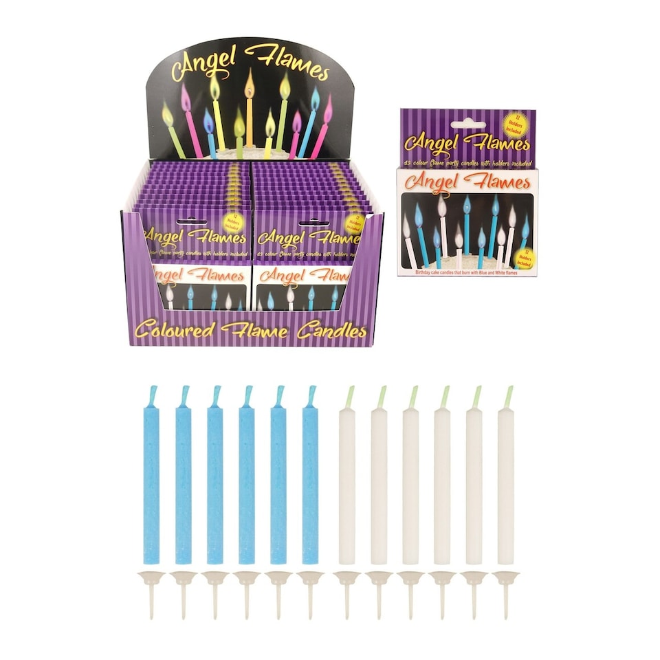 image 1 of Pack of 12 Blue and White Colour Angel Flames Candles for Boys Birthday