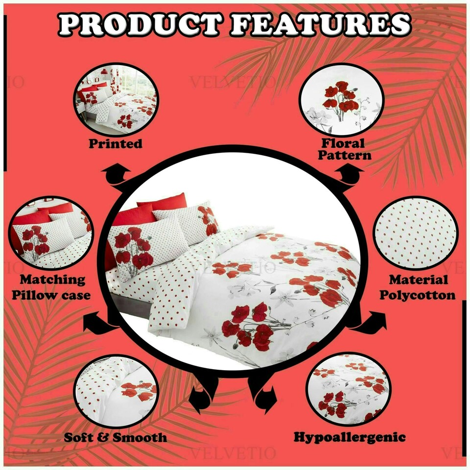 image 1 of VELVETIO Poppy Flower Duvet Cover Set Reversible Polycotton Easy Care Beddings Yellow | Super King