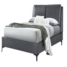 4ft6 Double Faux Leather Upholstered Grey Pillow Back Padded Bed Frame | Grey | Double
