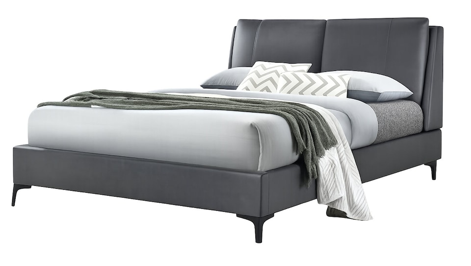 image 1 of 4ft6 Double Faux Leather Upholstered Grey Pillow Back Padded Bed Frame | Grey | Double