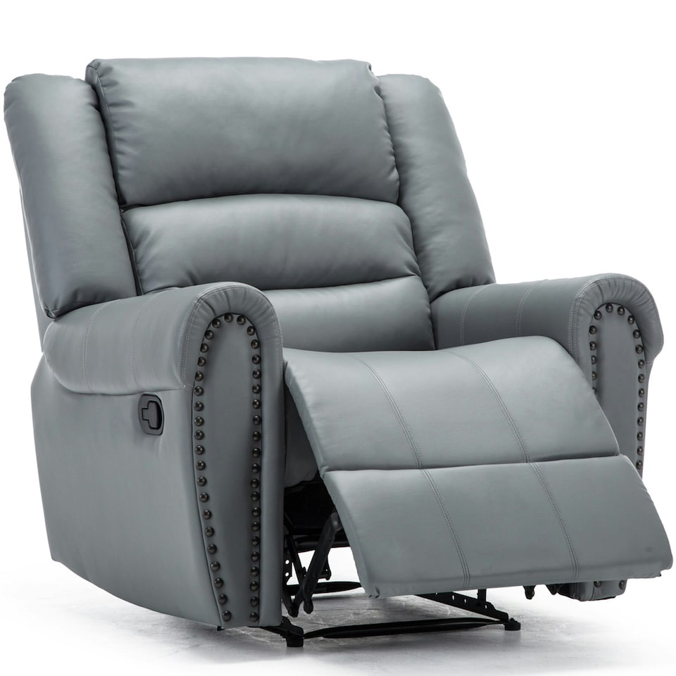 image 1 of Denver Bonded Leather Manual Recliner Stud Sofa Home Lounge Chair (Grey)