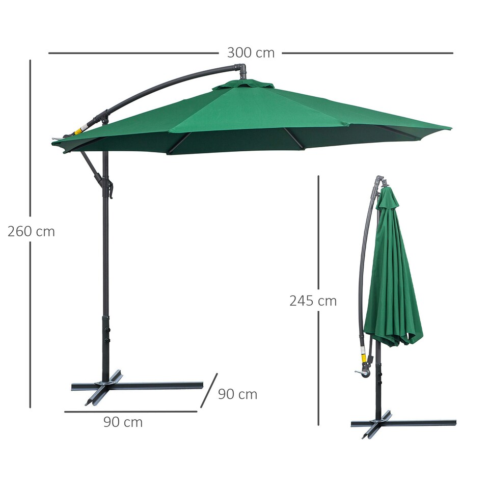 image 1 of Outsunny 3(m) Garden Banana Parasol Cantilever Umbrella with Crank, Green