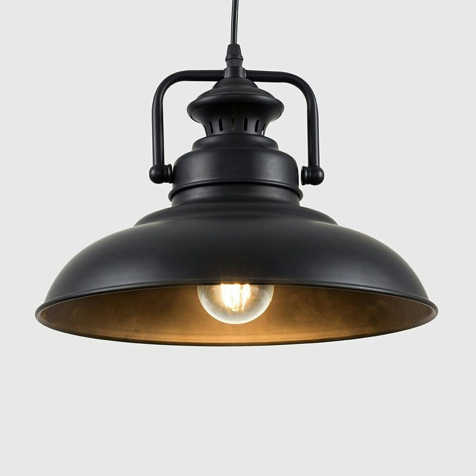 image 1 of ValueLights Industrial Style Matte Black Metal Ceiling Pendant Light Fitting