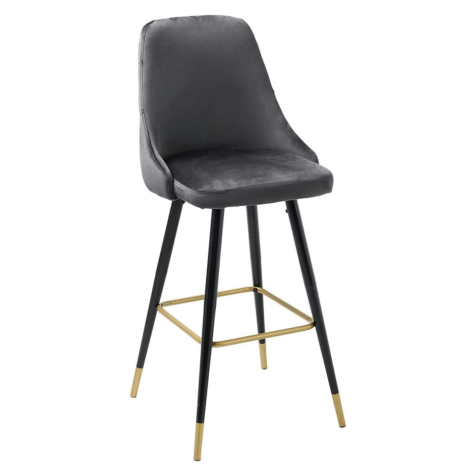 image 1 of Living and Home Set of 2 Modern Upholstered Velvet High Chairs Bar Stools