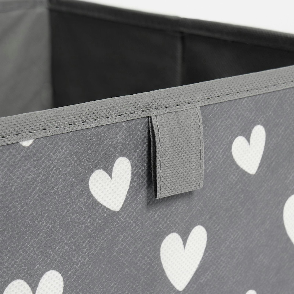 image 1 of OHS 4 Pack Folding Storage Hearts Print Cubes Space Saving Home Bedroom Clothes Toy Organiser Grey