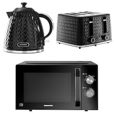 Daewoo Argyle Kettle Toaster And Microwave Set Black