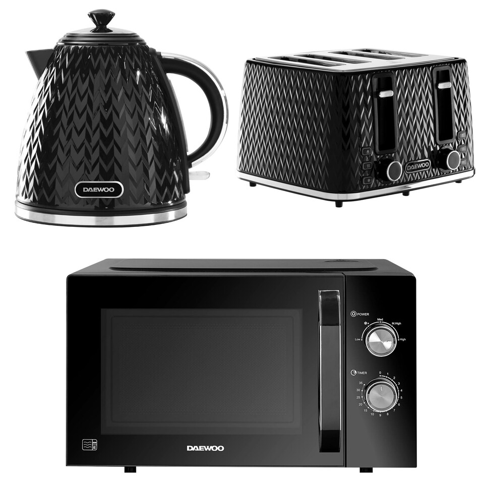 image 1 of Daewoo Argyle Kettle Toaster And Microwave Set Black