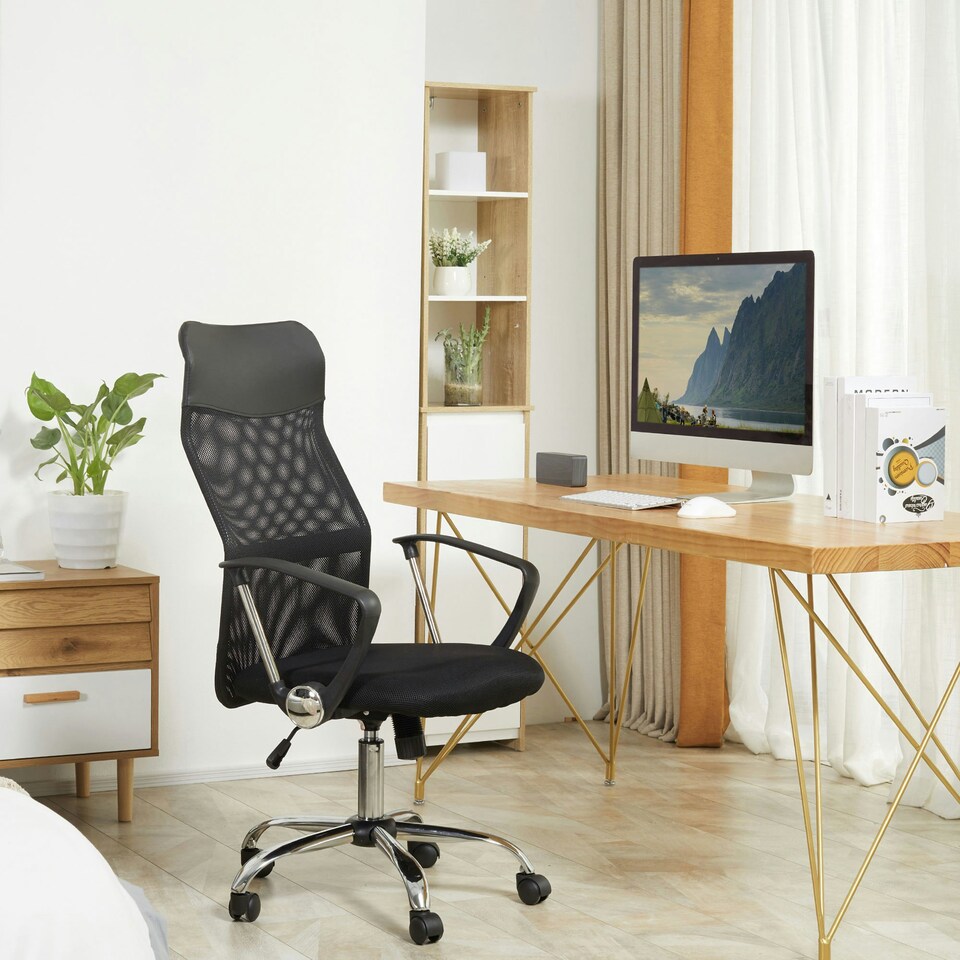 image 1 of HOMCOM Executive Office Chair High Back Mesh Back Seat Desk Chairs, Black