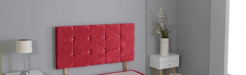 Crushed Velvet Red Cube Headboard | Red | 6FT Superking 20"inch Headboard