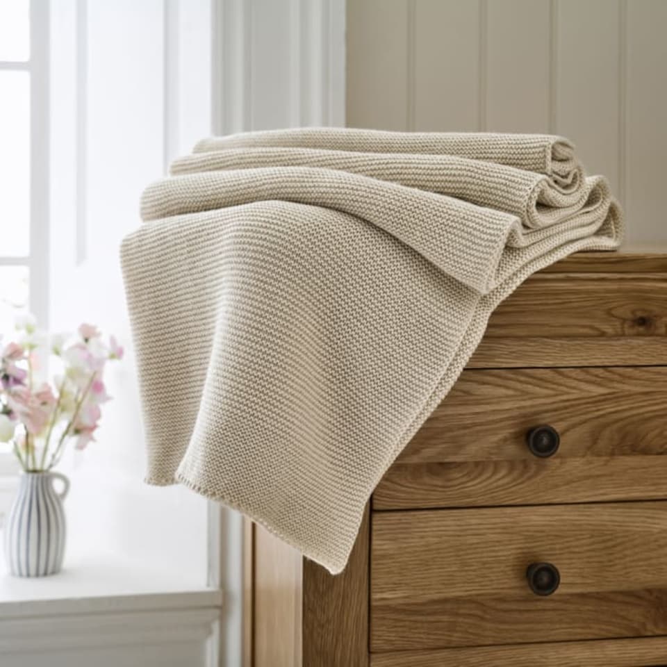 image 1 of Saunton Stitch Supersoft Yarn Dyed Knitted Throw