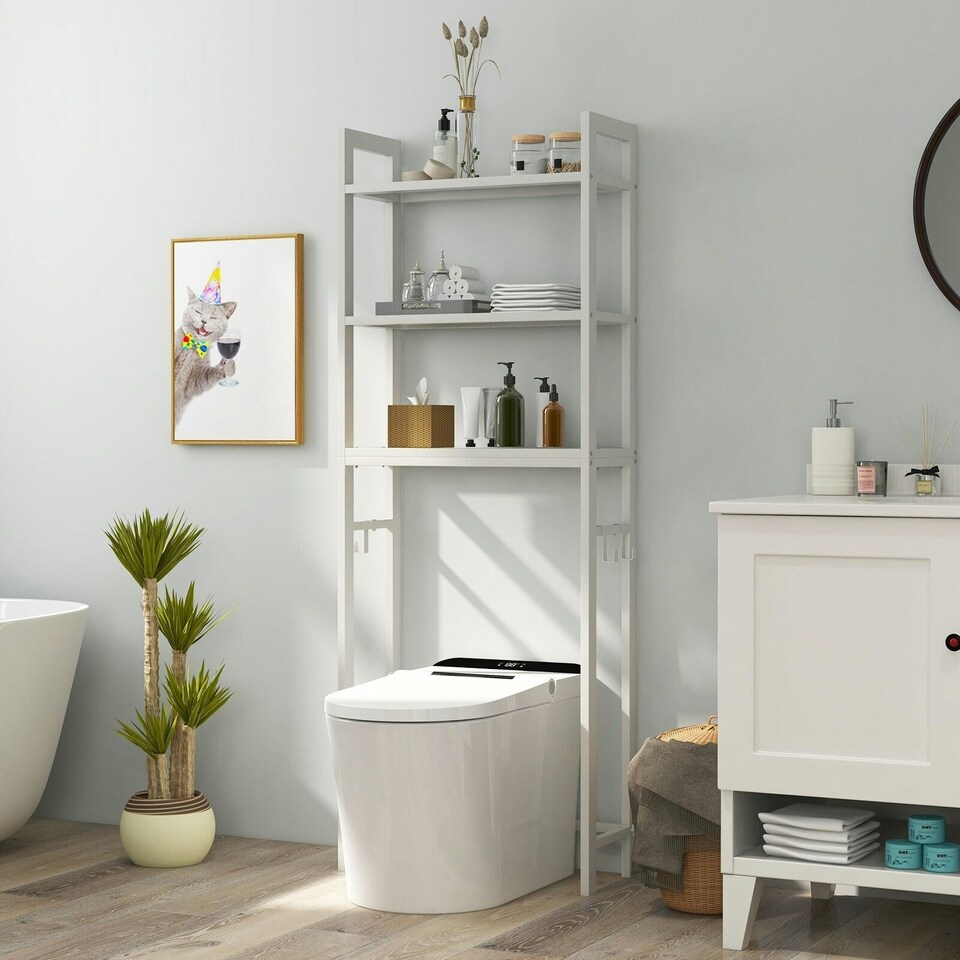 image 1 of COSTWAY 3-Tier Over-The-Toilet Storage Shelf Organizer White