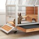 image 8 of PawHut Wooden Guinea Pig Hutch 2-Floor Design w/ Wheels, Yellow