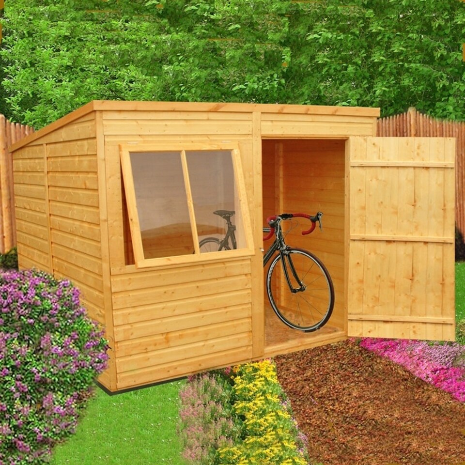 image 1 of Pent Single Door Tongue and Groove Garden Shed Workshop Approx 8 x 6 Feet Brown