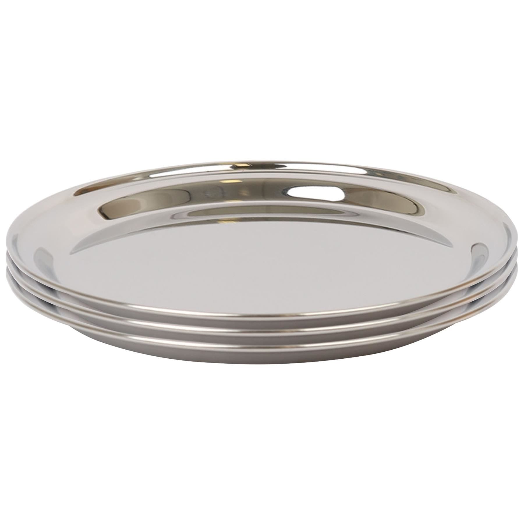 Argon Tableware Serving Platter - Stainless Steel Chrome Dinner Tray Round Tray Plate Small Large Appetizer Serving Dishes Silver Silver 40.5cm 3
