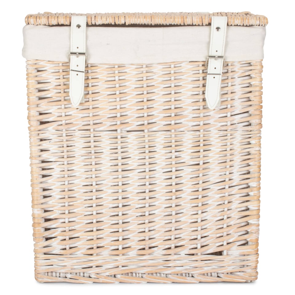 image 1 of Small Boutique White Wash Storage Laundry Hamper With Lining | White | White