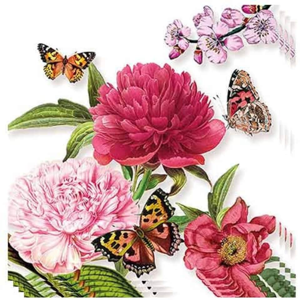 White Peonien Premium Decoupage Luncheon Napkins 3 Ply 33cm - Pack of 20