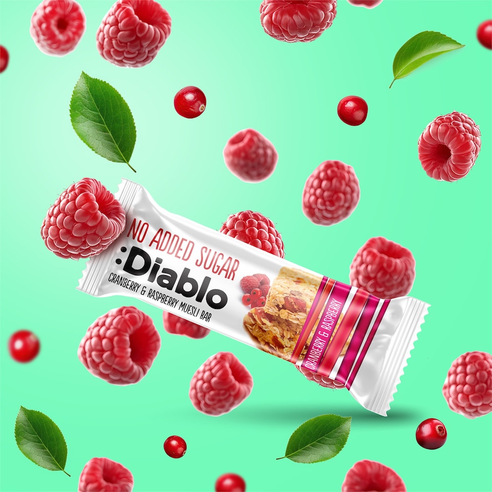 image 1 of Diablo No Added Sugar Cranberry and Raspberry Muesli Bar 30g 6 Pack