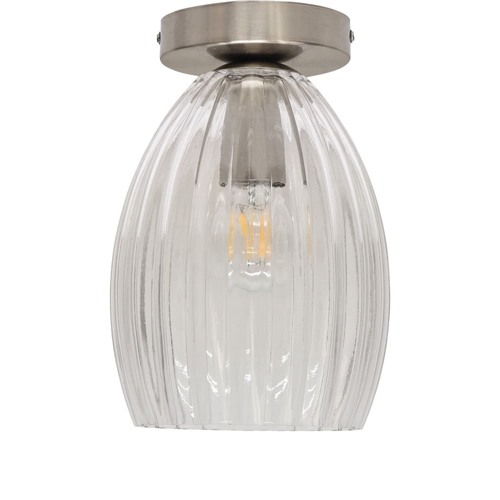 First Choice Lighting Birch - Clear Fluted Glass Satin Nickel Ceiling Light Fitting