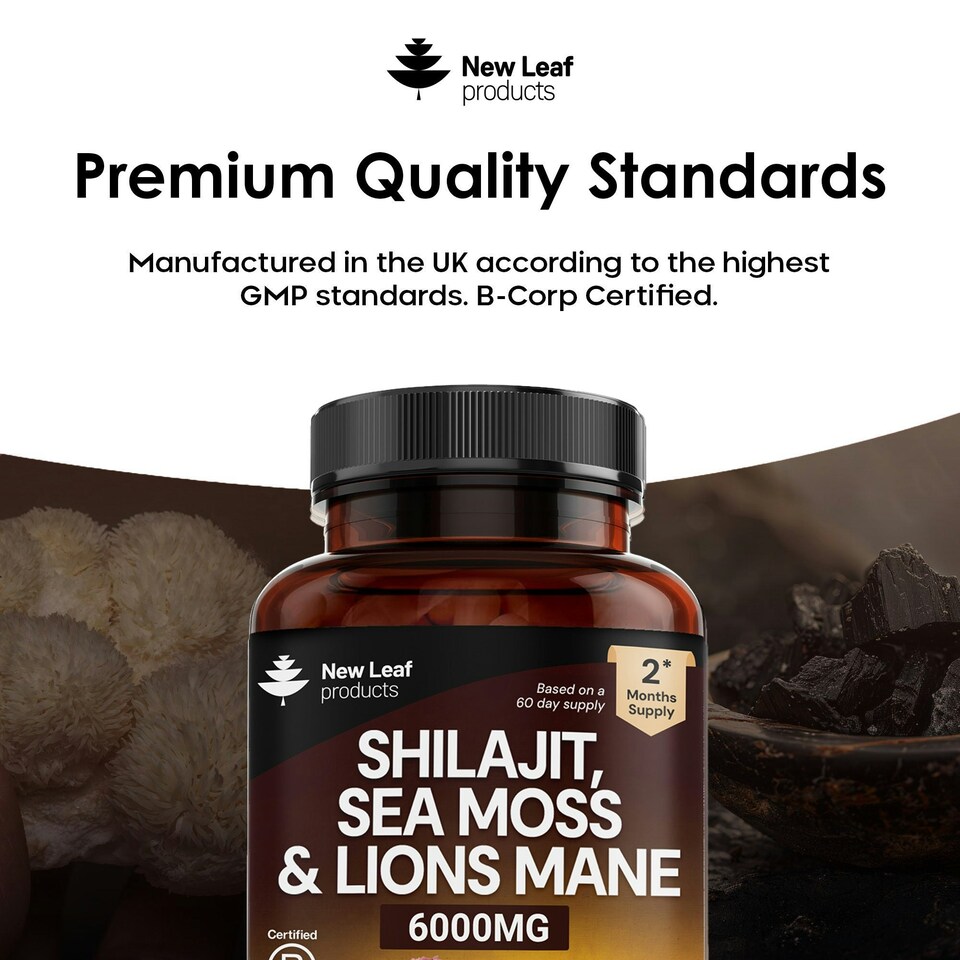 image 1 of Shilajit, Sea Moss & Lion's Mane Capsules - Mood & Anxiety Support - Vegan 120 Capsules