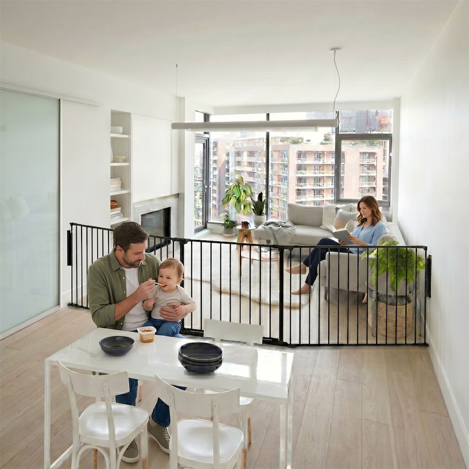 image 1 of Safetots Premium Extra Tall Room Divider, up to 154cm Wide, Black, 105cm Tall, Multi Panel Barrier for Baby and Toddler | Black