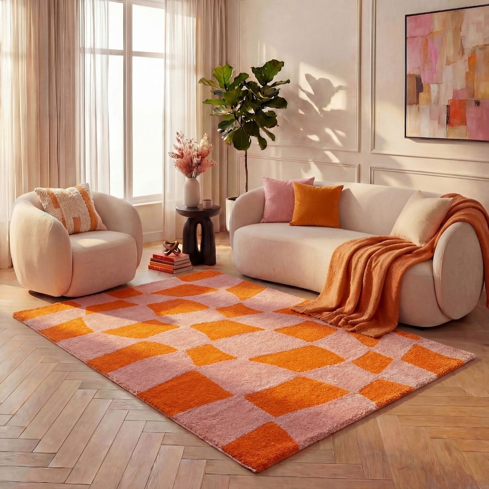 image 1 of The Rugs Joli Collection Chequered Soft and Dense Pile Living Room and Bedroom Floor Rug