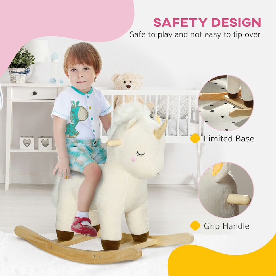 image 1 of AIYAPLAY Rocking Horse with Unicorn Design, Sounds for Ages 2-4 Years, White