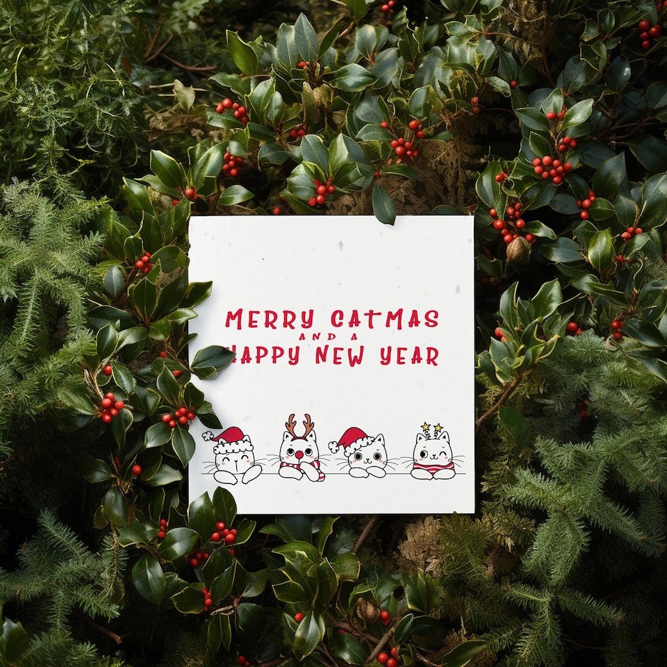 image 1 of Merry Catmas - Plantable Wildflower Seed Christmas Card