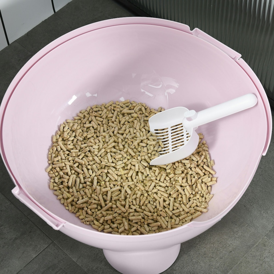 image 1 of PawHut Large Cat Litter Box w/ Scoop, Front Entrance, 53 x 51 x 48cm - Pink