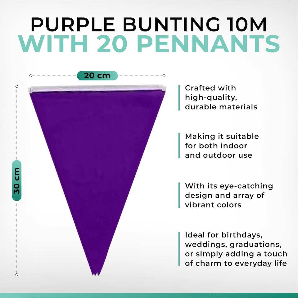 image 1 of Purple Colour Party Bunting 10m with 20 Pennants