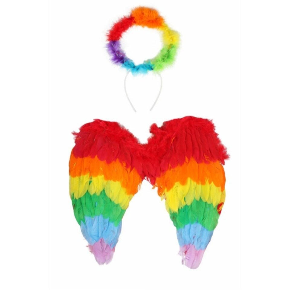 Pack of 6 Light-Up Rainbow Wings and Halo Set Multi | One Size