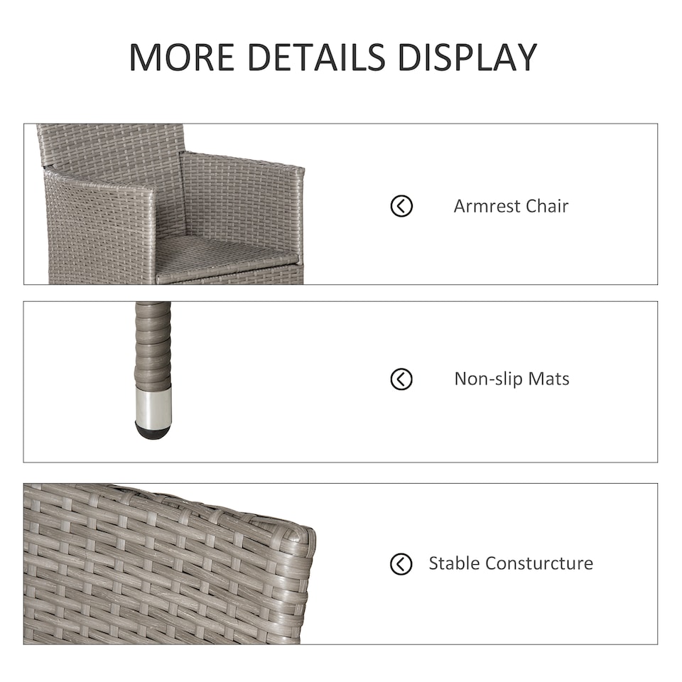 image 1 of Outsunny 4 Pieces Outdoor PE Rattan Dining Chairs Set with Cushion, Garden Armchair with Armrests, High Backrest, Metal Frame Patio Wicker Furniture, Grey