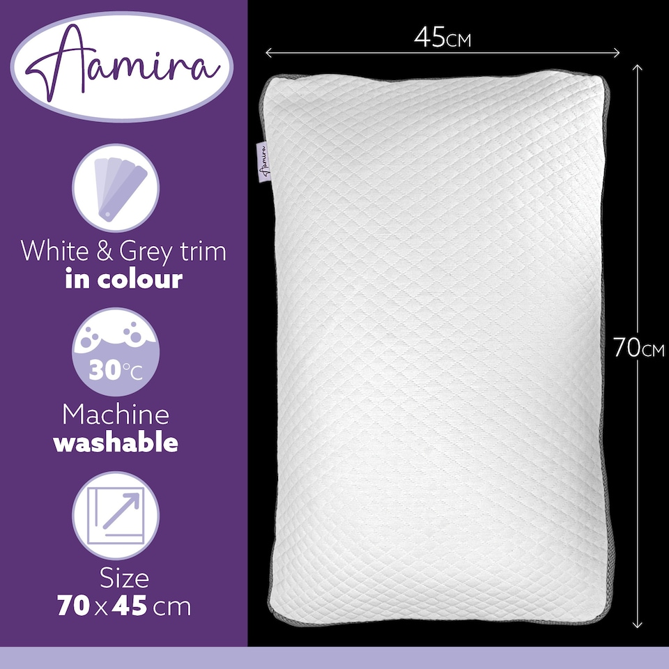 image 1 of Aamira Luxury Orthopaedic Shredded Memory Foam Bed Pillow 70x45cm 2 Pack, Neck Support | White | White | 70x45 cm | 1