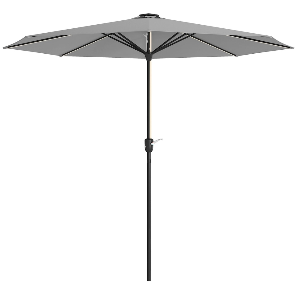 image 1 of Outsunny Solar Patio Garden Parasol with Lights for Outdoor Light Grey