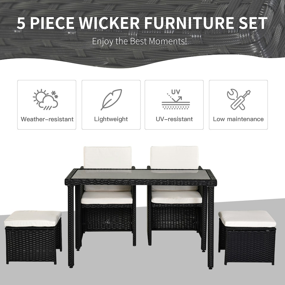 image 1 of Outsunny 5pc Outsunny Rattan Dining Set For Two | Outdoor Dining Set