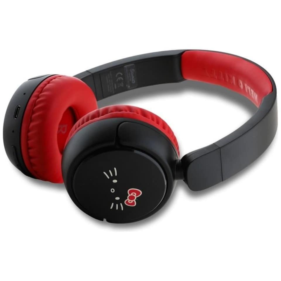 image 1 of Hello Kitty Face Logo Bluetooth Wireless Headphones Black/Red - HKOBHV6ROKFR