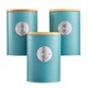 image 1 of Cooks Professional 3 Piece Ribbed Tea, Coffee, & Sugar Cannisters with Bamboo Lids | Stainless Steel Kitchen Storage Bins | Teal & Silver