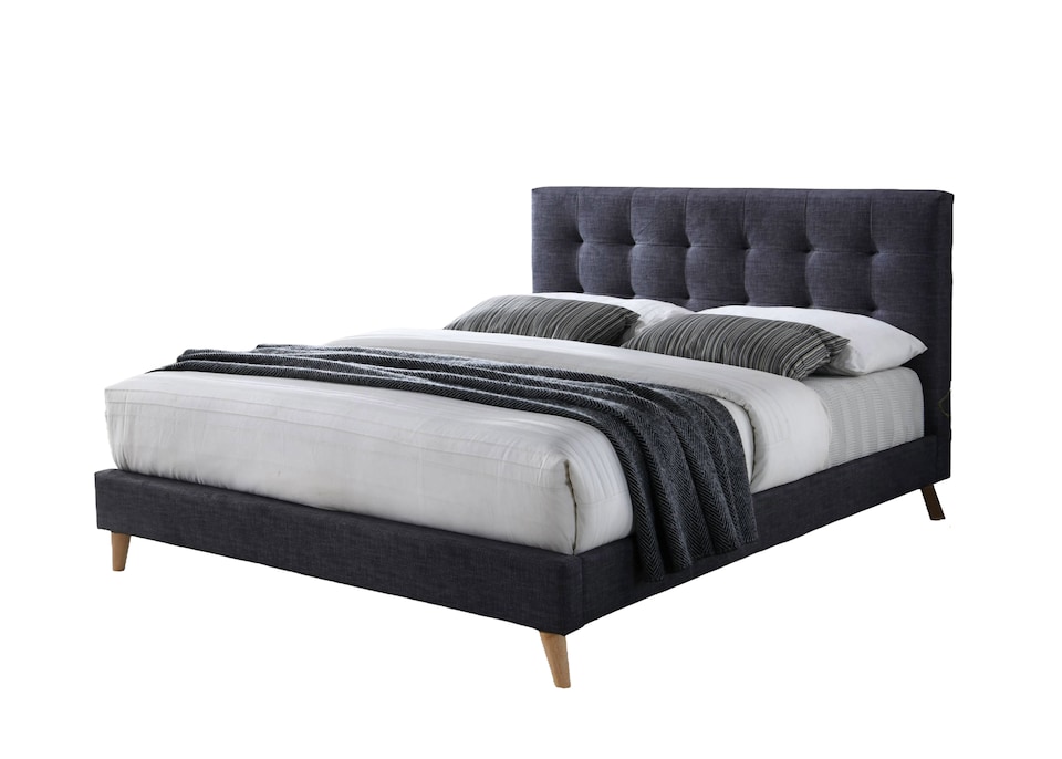 image 1 of 4ft6 Double Dark Grey Soft Touch, Button Back Fabric Upholstered Bed Frame Bedstead | Grey | Dark Grey | Double