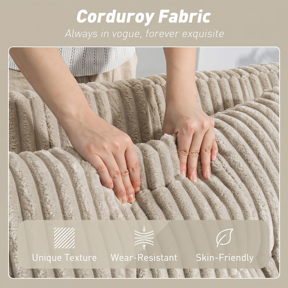 image 1 of HOMCOM Corduroy Click Clack Sleeper Sofa with Pull Out Design, Cream White