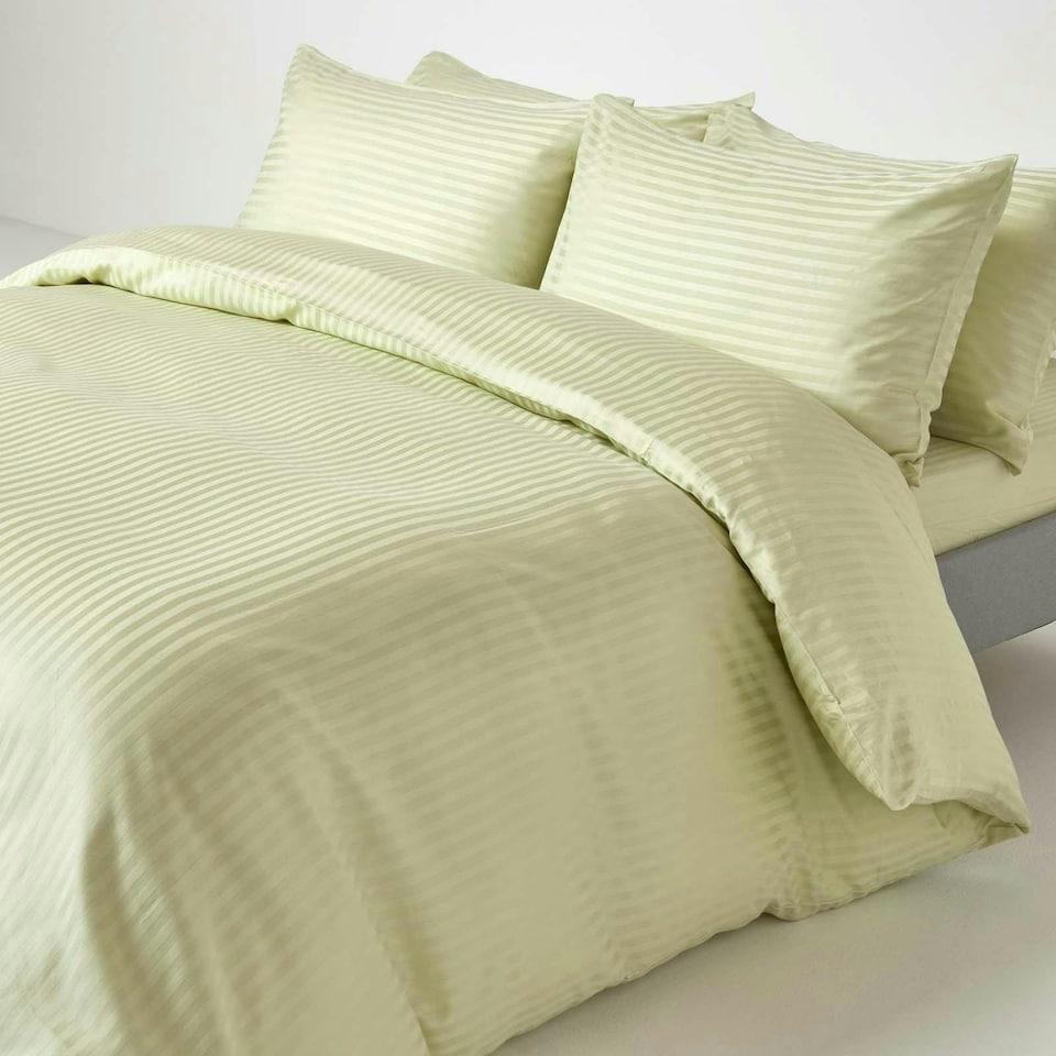 image 1 of Homescapes Sage Green Egyptian Cotton Satin Stripe Flat Sheet 330 TC, King | Green | King
