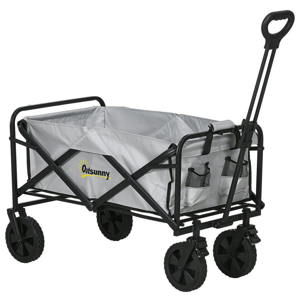 image 1 of Outsunny Folding Outdoor Storage Trolley Cart Bag Telescopic Handle Brakes Grey