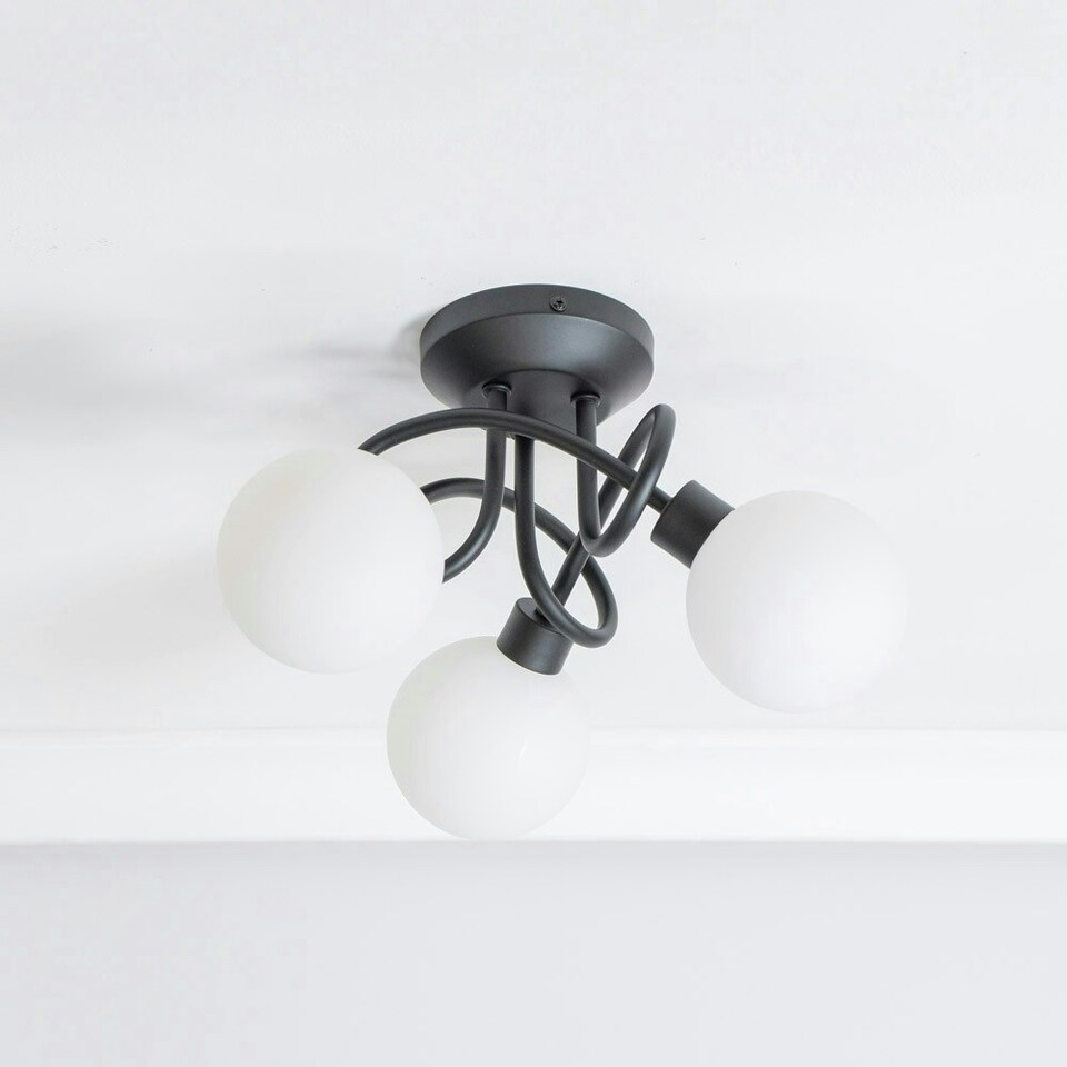 image 1 of ValueLights Velika Black 3 Way Opaque Flush Ceiling Light