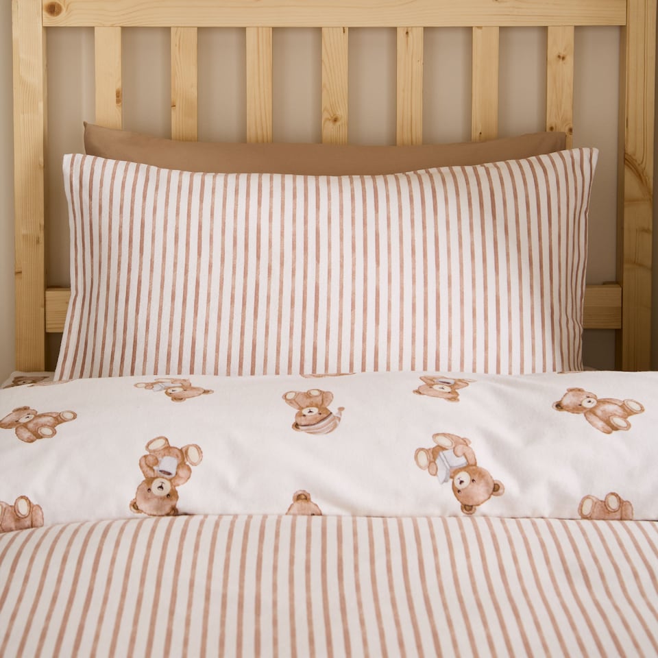 image 1 of Catherine Lansfield Brushed Teddy Bear Cotton Reversible Duvet Cover Set