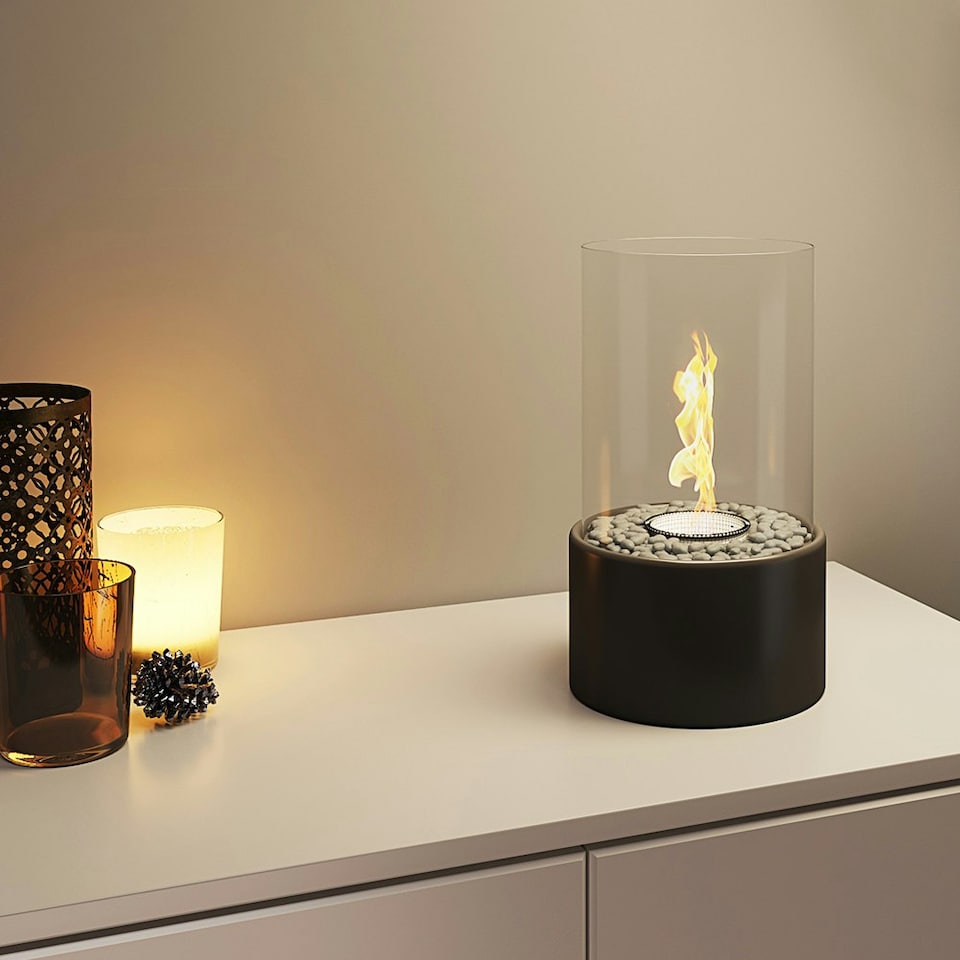 image 1 of Living and Home Tabletop Portable Round Bio Ethanol Fireplace, Black